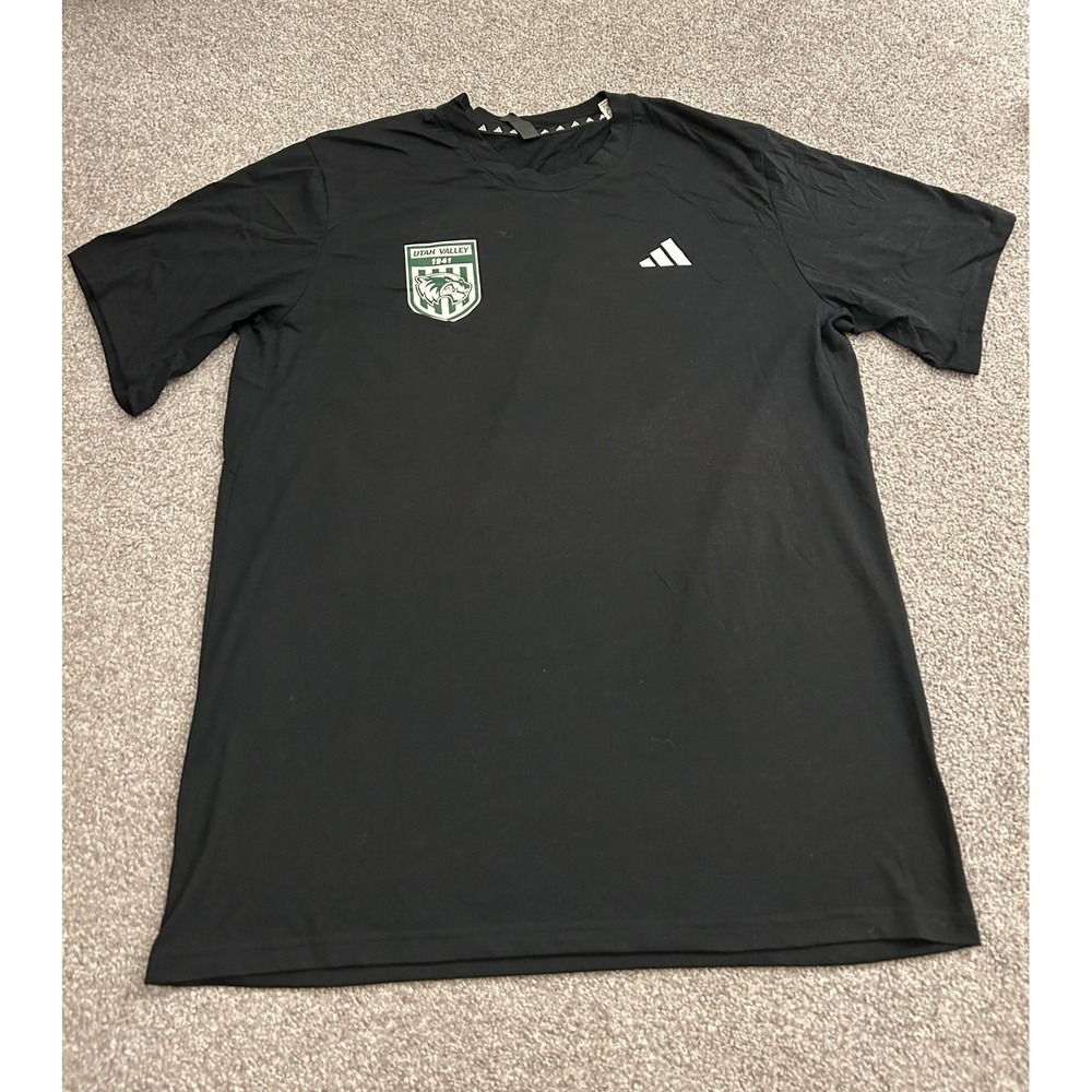Adidas T-Shirt Mens Large Black Excellent Utah Valley‎ 1941 Aeroready Logo Tee